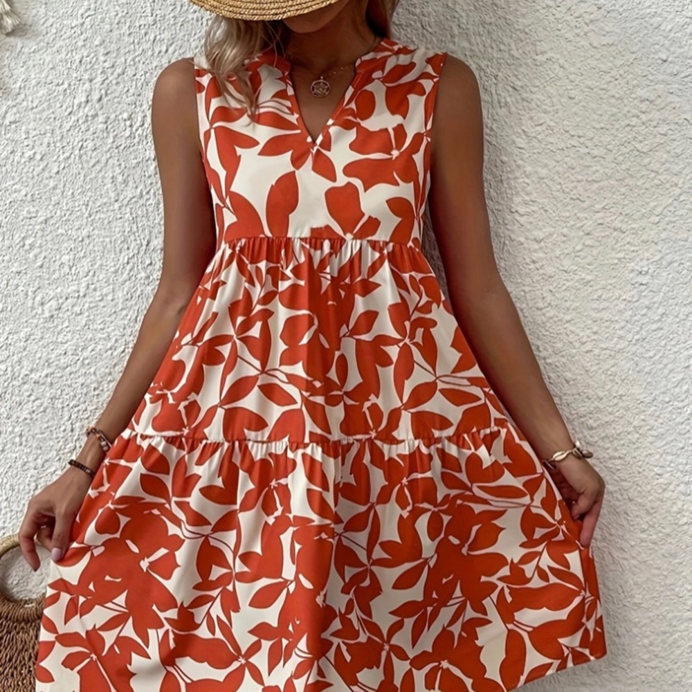 Notched Neck Tiered Dress-New Size XL